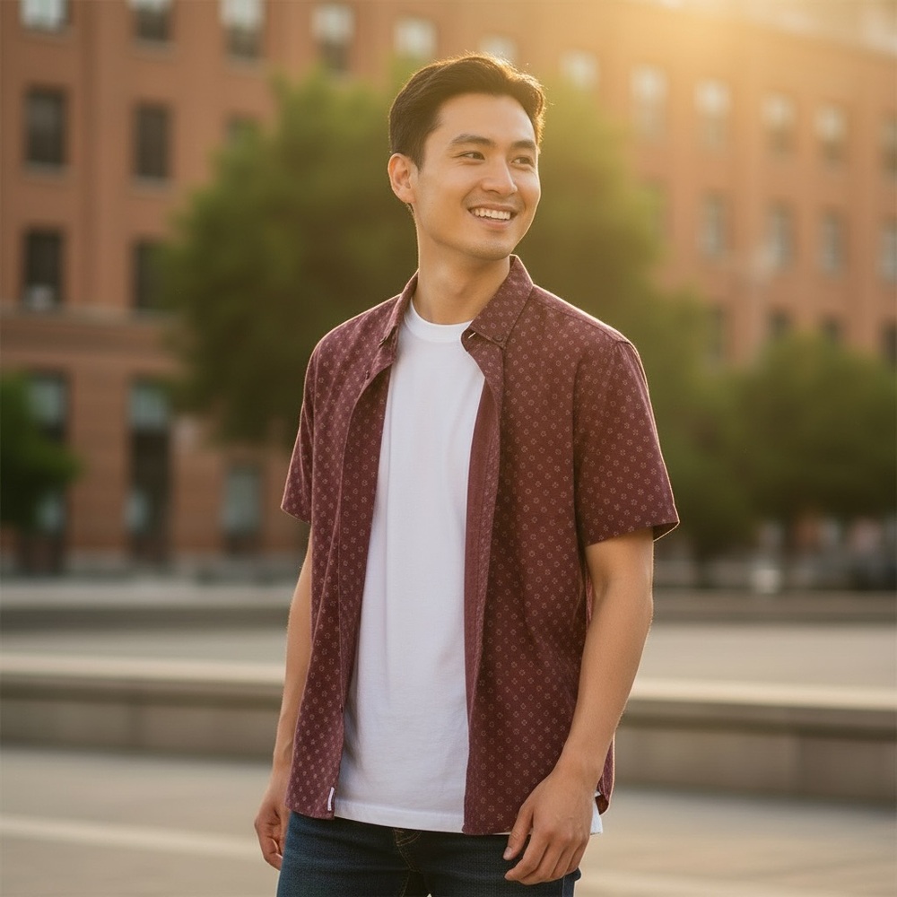 Shouthouse Burgundy printed casual button down shirt with pocket